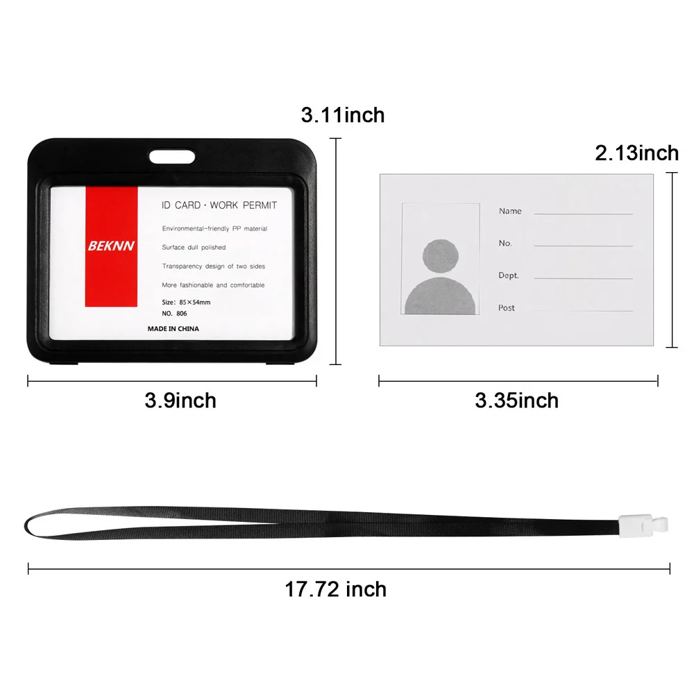 Two sided Transparent Card Holder with Lanyard Horizontal Style