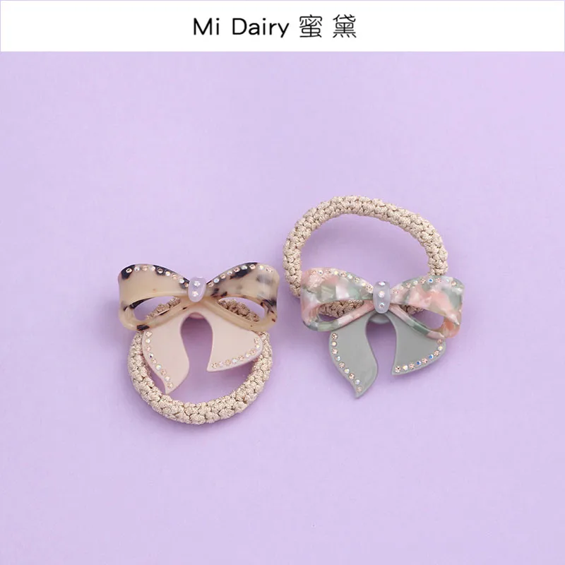 

2019 new hot Korea acetate acrylic rhinetones hollow out bow knot high-end elastic hair bands ties accessories for women girls