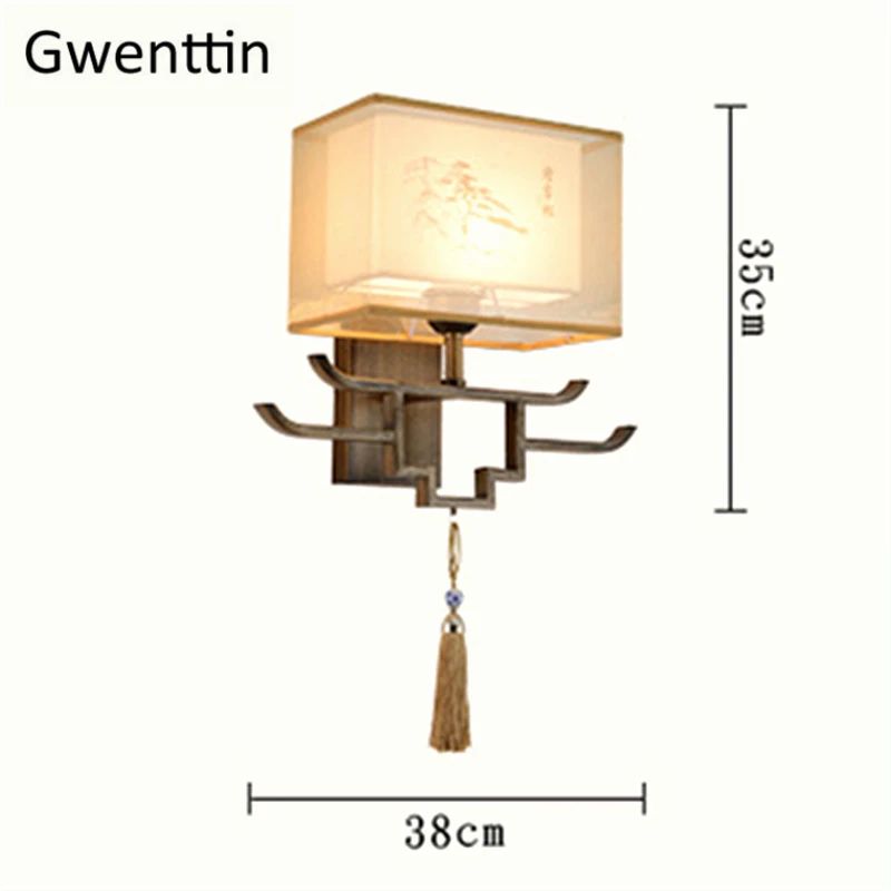 Настенный светильник в китайском стиле, тканевый настенный светильник, зеркальные бра для гостиной, спальни, прикроватный современный светодиодный светильник, светильники