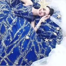 D541-2, серый цвет, 5 ярдов, принт, приклеенная блестящая пудра, Тюлевая сетчатая кружевная ткань для распиловки свадебного платья