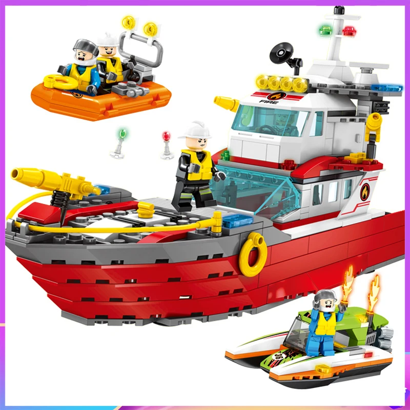 

Sembo 603036 603037 Fire Station Fire Fighting Compatible Legoed Ship Boat Building Blocks City Firefighter Bricks for Kids Toys