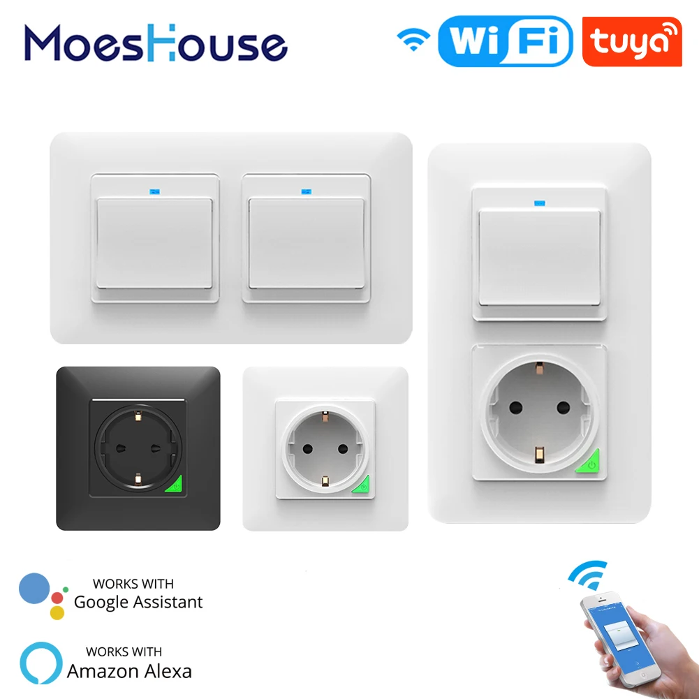  WiFi Smart Light Wall Switch Socket Outlet Push Button DE EU Smart Life Tuya Wireless Remote Contro - 4000376929729