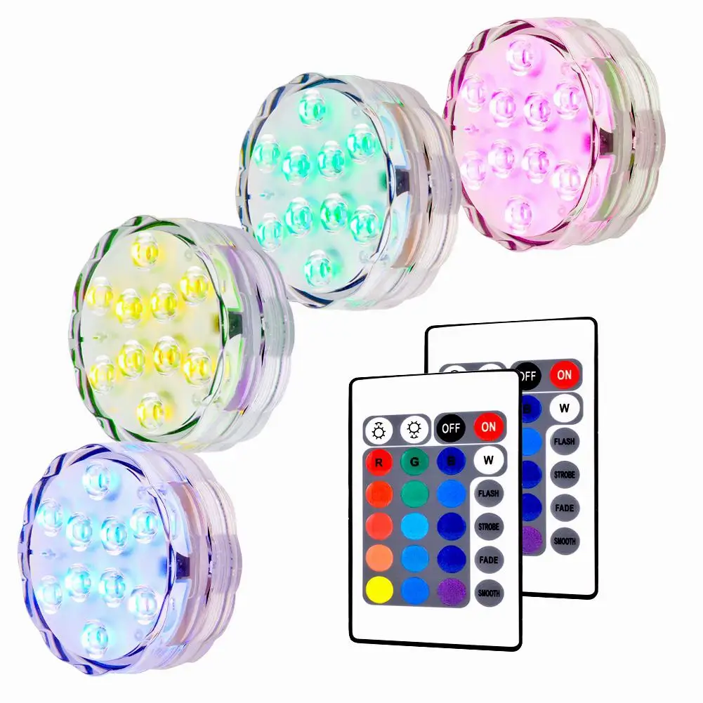 HobbyLane 4 Упакованные погружные лампы RGB многоцветные водостойкие IP67 с пультом дистанционного управления Цветочные украшения для аквариума