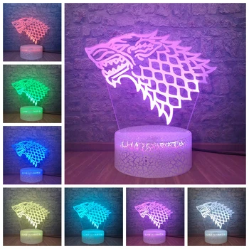 

House Stark Game of Thrones Wolf Acrylic Illusion 3D LED Lamp Bedside Touch Sensor 7 Color Changing Lampara Kid's Birthday Gift