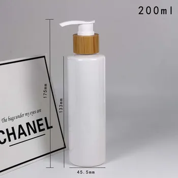 

200ml shampoo bottle empty white plastic lotion bottle with bamboo pump