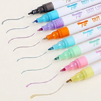 

8 Pcs/set Glitter Contour Markers Pens Creative Stationery Poster Graffiti DIY Journal Painting Fluorescent Pens Supplies