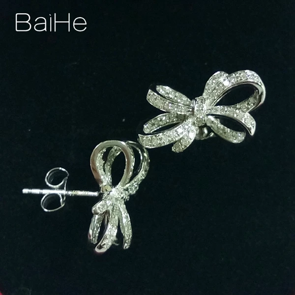 BAIHE Твердые 14 к желтое золото 0.32ct H/SI натуральные бриллианты свадебные женские модные ювелирные украшения красивый бант серьги-гвоздики с бриллиантами
