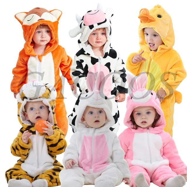 Newborn Baby Rompers Kigurumi Boy Girls Pajamas Animal Cartoon Romper Hooded Pyjama Lion Monkey Costumes Toddler Cosplay Clothes