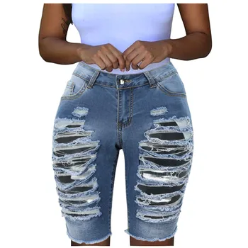 

Casual Shorts Jeans Woman High Waist Elastic Destroyed Hole Leggings Short Pants Summer Denim Shorts Ripped Jeans Damskie Mujer