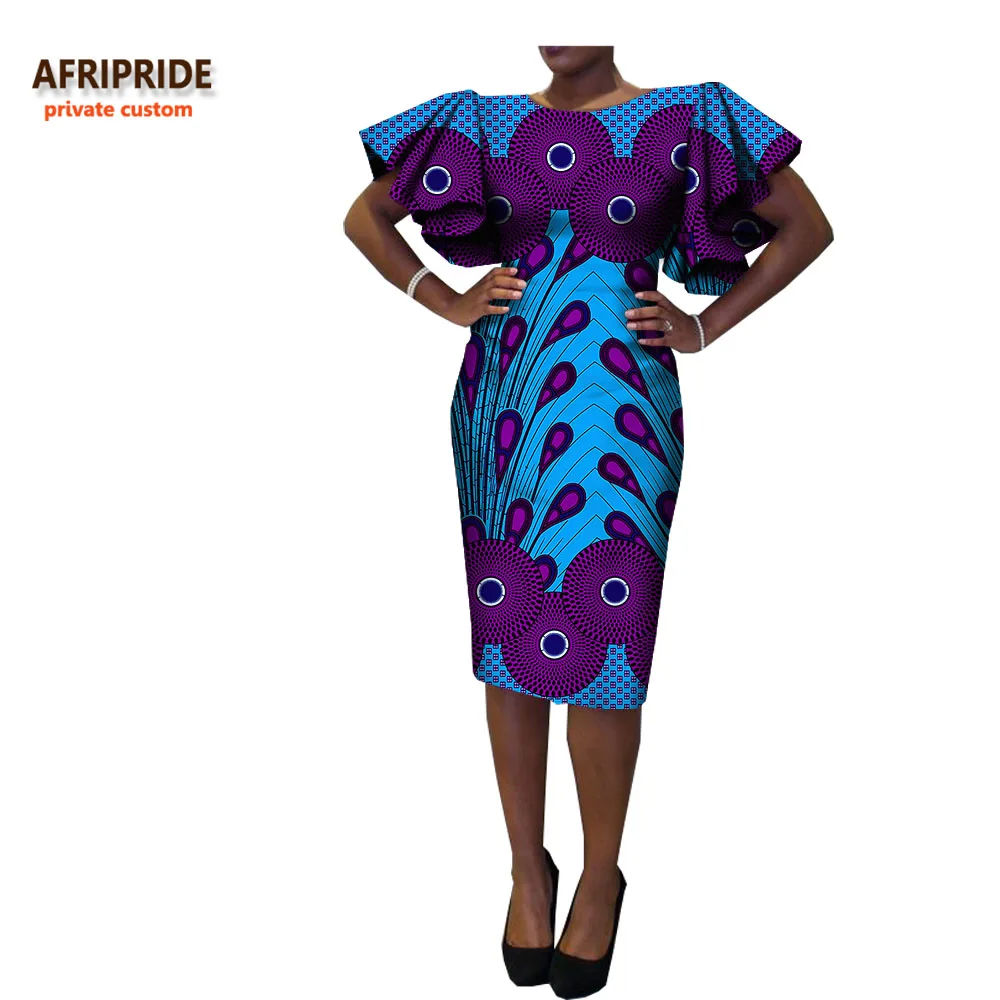 Новое Африканское весеннее женское платье AFRIPRIDE с коротким рукавом-бабочкой и О-образным вырезом длиной до колена повседневное хлопковое платье для женщин A7225133 - Цвет: 550J