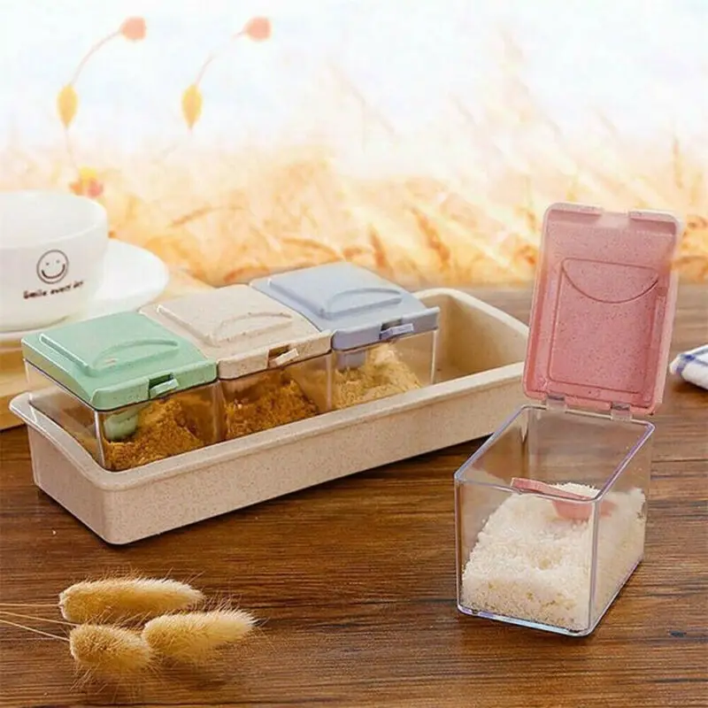 Spice Seasoning Storage Box Container Set Sugar Container With 4 Serving Spoons Seasoning Bottle Container Kitchen Food Boxes