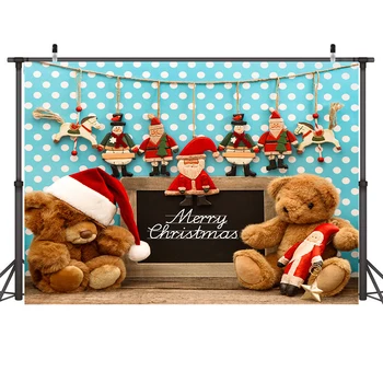 

Nitree Photography Background Photo Studio Backdrop Merry Christmas Toy Bear Santa Claus Pendant Dots Xmas Party Decoration