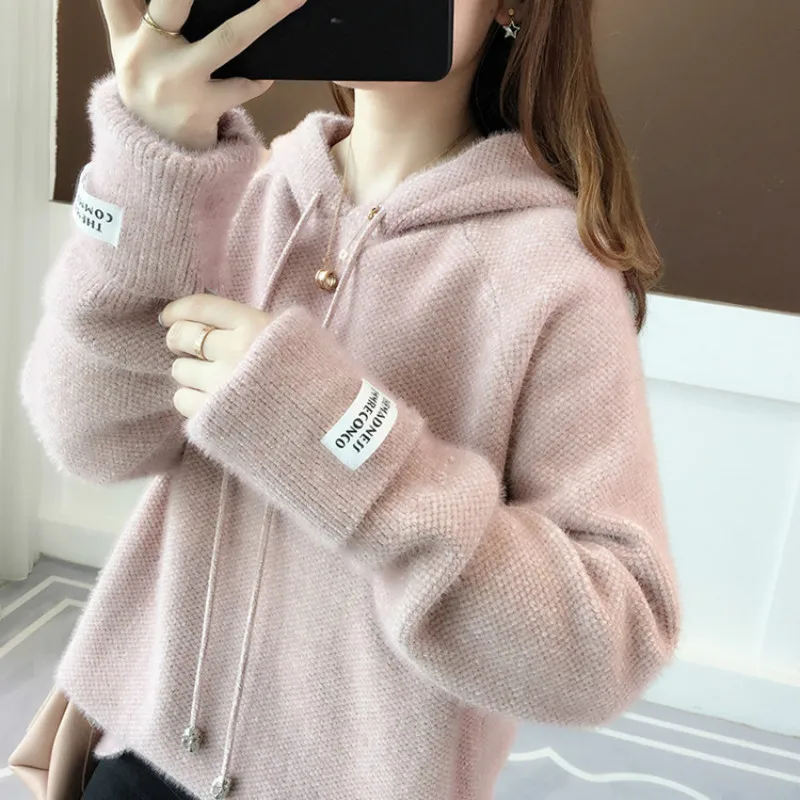 DANJEANER Korean Style Women Sweaters and Pullovers Spring Long Sleeve Streetwear Knitted Hooded Tops Solid Casual Sweaters DANJEANER Korean Style Women Sweaters and Pullovers Spring Long Sleeve Streetwear Knitted Hooded Tops Solid Casual Sweaters