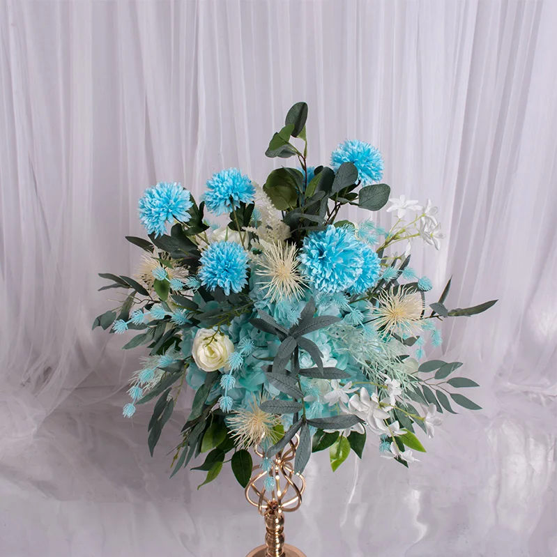 Искусственный цветок шар центральный с ряд цветов композиция бегун Декор Свадебный Арка настенный стол цветок помпон розы пионы - Цвет: Lake Blue B