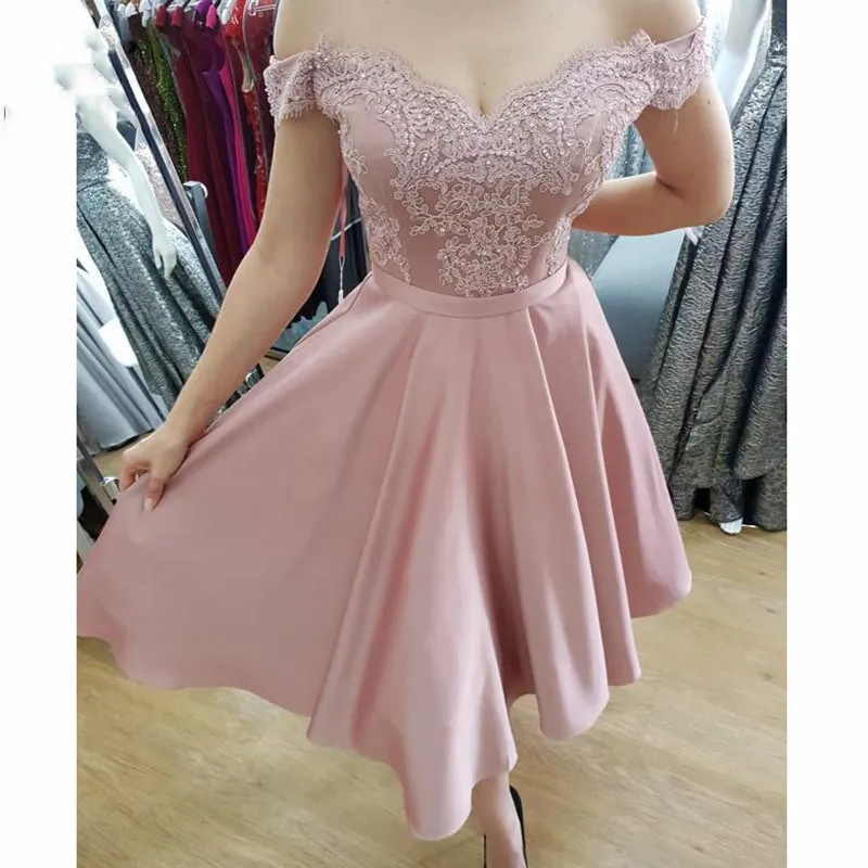 Glamorous Evening Dresses Form Tea Length Dress Featuring Appliques Satin Vestidos de fiesta Short Formal Evening Dress