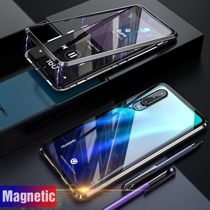 Роскошный Магнитный чехол-бампер для huawei P30 Lite, чехол для телефона, магнитная рамка, бронированная стеклянная задняя крышка, huawei P20 Pro, чехол P30Pro P 20