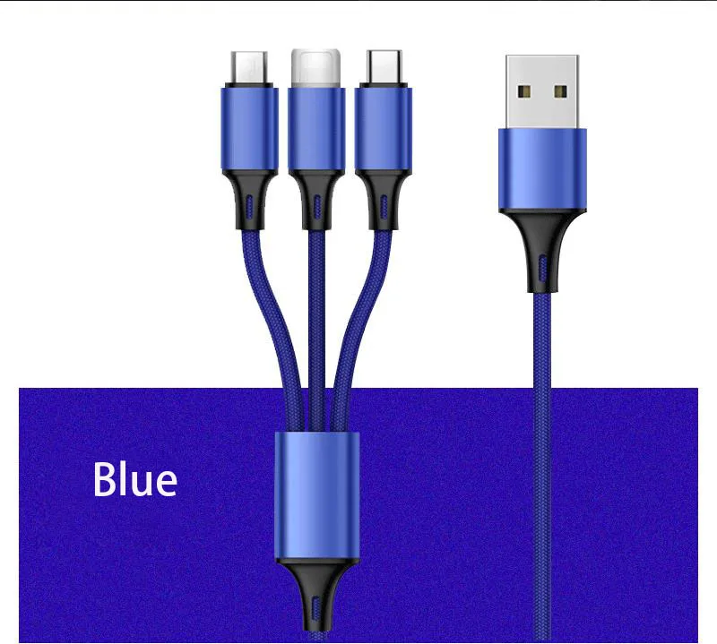 DUSH USB кабель для iPhone XS X 8 7 зарядное устройство 3 в 1 микро USB кабель для Android USB TypeC кабели для мобильных телефонов для samsung - Цвет: Синий