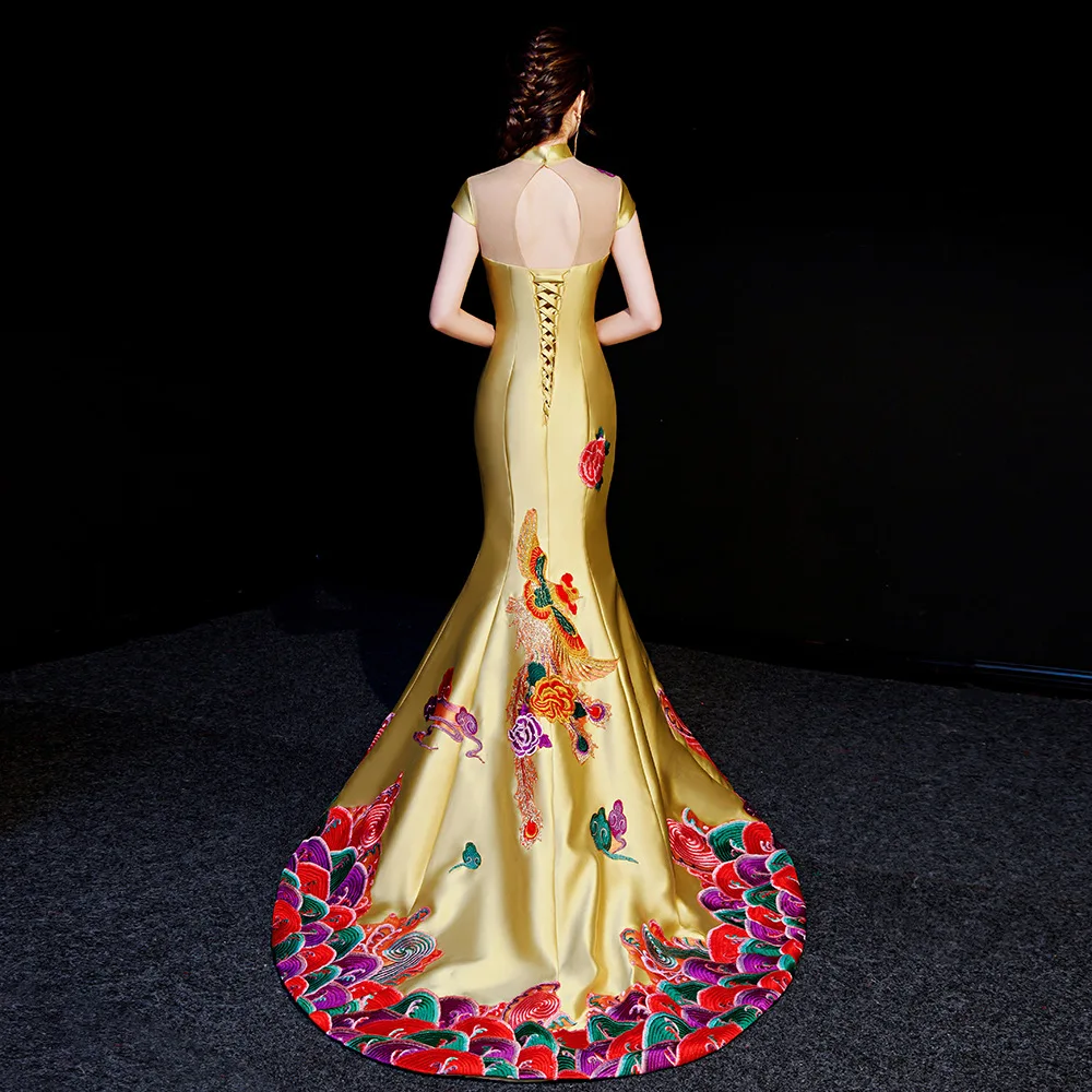Party Evening Cheongsam Retro Sexy Slim Embroidery Dress Marriage Gown Chinese Style Wedding Long Qipao Bodycon Dress Vestido