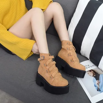 

waterproof platform belt buckle high heel boots New muffin bottom boots short boots