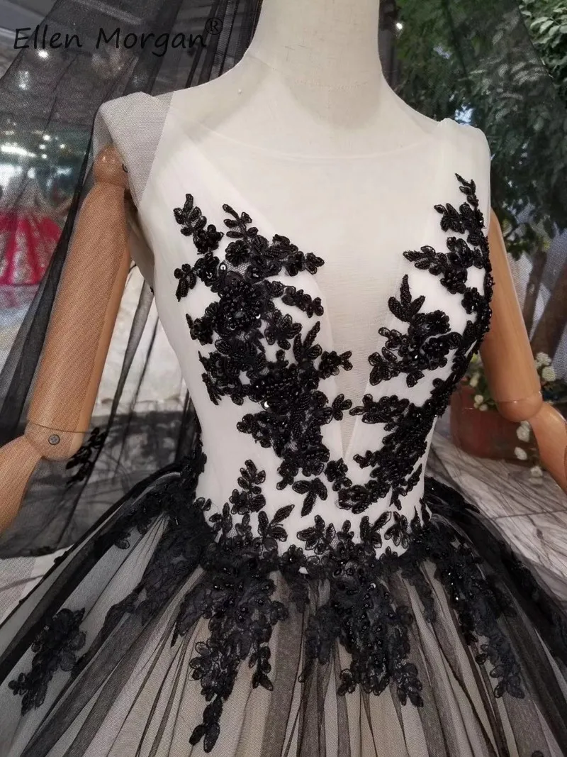 Реальные фотографии элегантные черные свадебные платья с вуалью Vestido De Novia с вырезом и аппликацией Тюль простые свадебные бальные платья