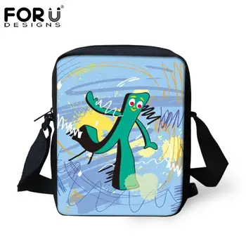 

FORUDESIGNS New Gumby Cartoon Printed Messenger Bag Ladies Crossbody Bags Female Casual Handbag Custom Pattern Shoulder Bags Set