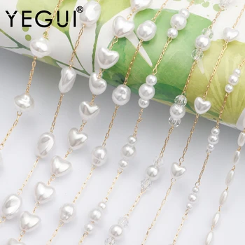 

YEGUI C140,jewelry accessories,diy chain,18k gold plated,0.3 microns,plastic pearl,diy bracelet necklace,baroque,3m/lot