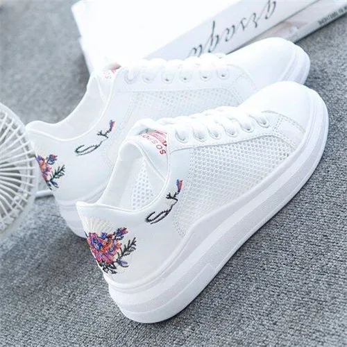 

2019 Women Fashion Sneakers Breathble Mesh Women's Vulcanized Shoes Platform Lace Up Casual Shoes Woman Off White Tenis Feminino
