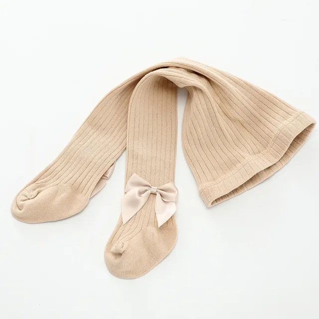 Cute Bowknot Tights for Girls Knitted Cotton Winter Girls Tights High Waist Children Pantyhose Baby Girl Toddler Tights 0-8 Yrs 03 Beige