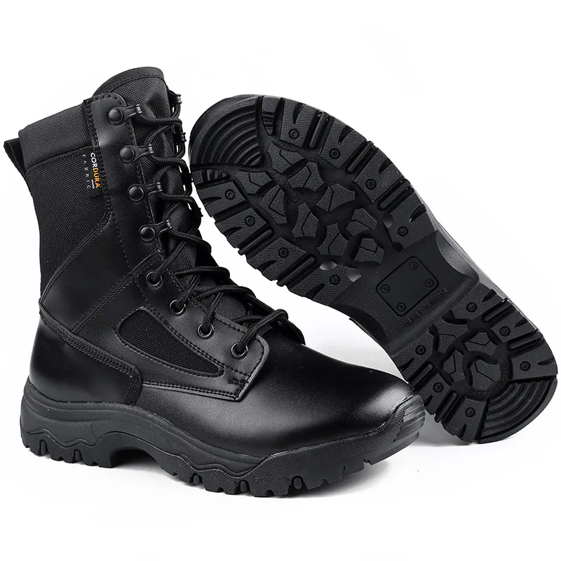 

Black High-top Leather Boot Summer Ultra-Light Combat Boots CQB Canvas Cowhide Wool Tactical Boots