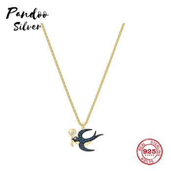 

Fashion Charms 925 Sterling Silver Luxury Jewelry Gift For Female,Yellow Silver Lucky Key, Exquisite Swallow Necklace
