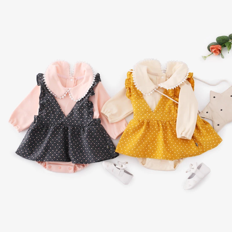 Детский хлопковый комбинезон; платье для маленьких девочек; комбинезон для маленьких девочек с воротником-куклой; платье принцессы для девочек на день рождения