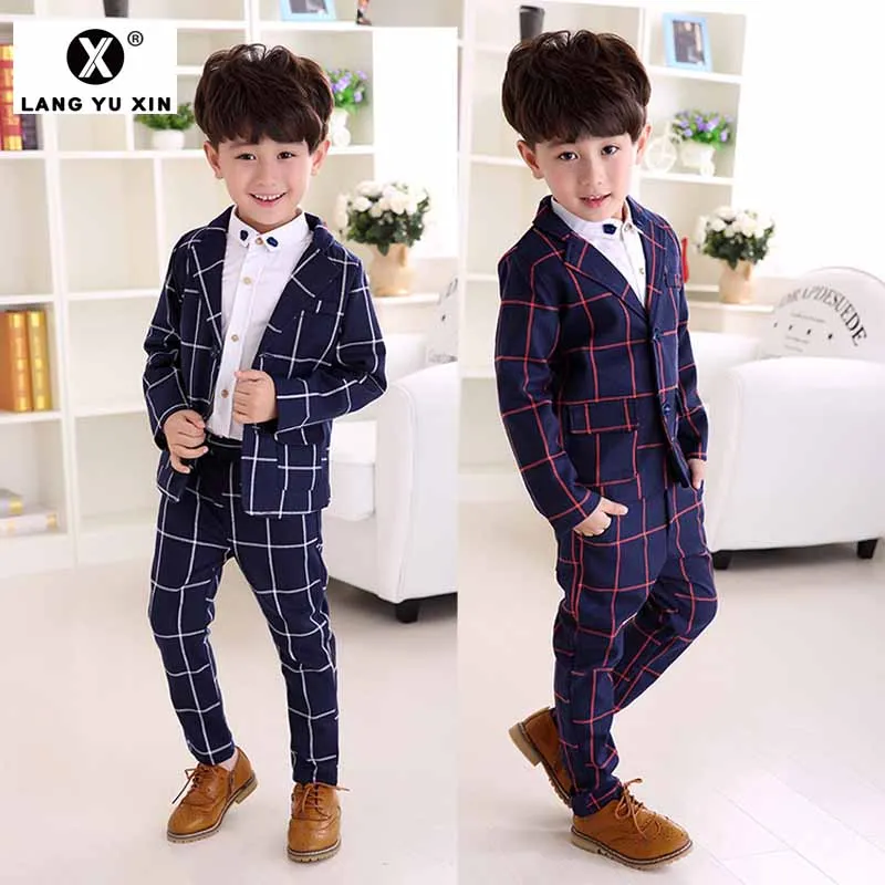 

New Boy Suit London Boy Plaid Suit Wedding Dress Prom Dress Suit Blazer Pants 2pcs