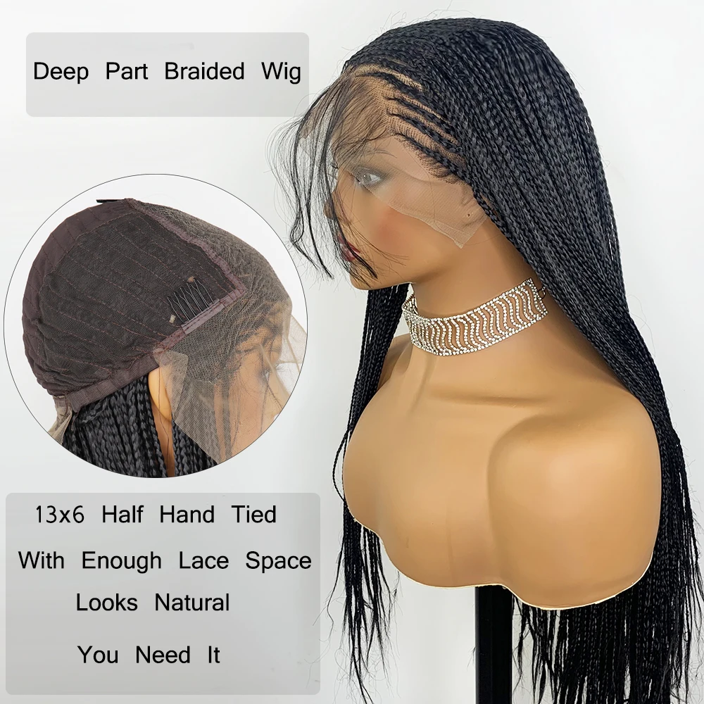 Best YYsoo Lace Front Wig 13x6 Long Braided Synthetic Wigs for Black Women Fully Hand Tied Braided Wig Heat Resistant Black Color