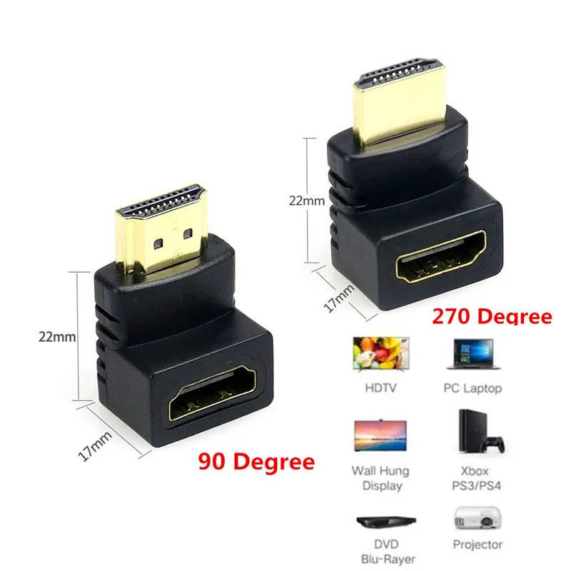 HDMI Cable Adapter Converters 270/90 Degree Angle HDMI Male to HDMI