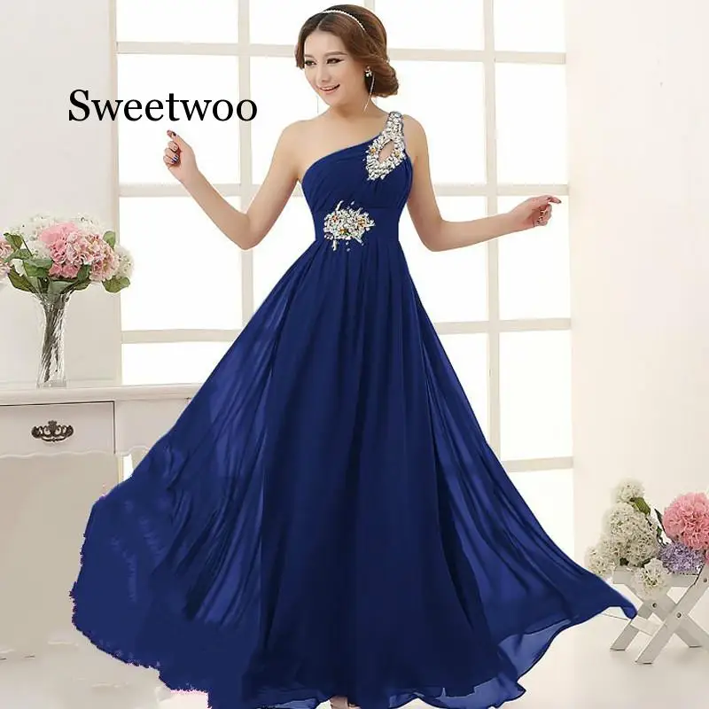 

Robe chiffon crystal one shoulder A Line Royal blue purple mint green dresses long Vestido de novia
