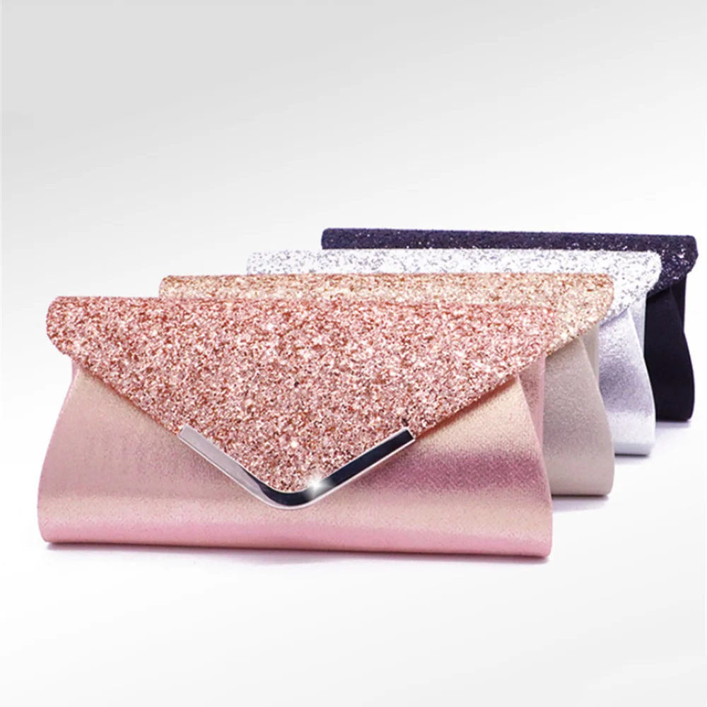1pc Lady Wedding Clutches Handbags Chain Shoulder Bling PU Bags Evening Bag Party Banquet Glitter Envelope Purse for Women Girls