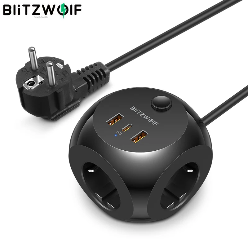 BlitzWolf BW-PC1 2500W 100-250V/10A удлинитель с розеткой штепсельная вилка европейского