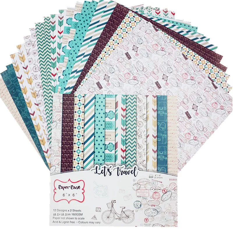 

24 sheets 6"X6" Let's Travel patterned paper Pad Scrapbooking paper pack handmade paper craft Background pad Alinacraft