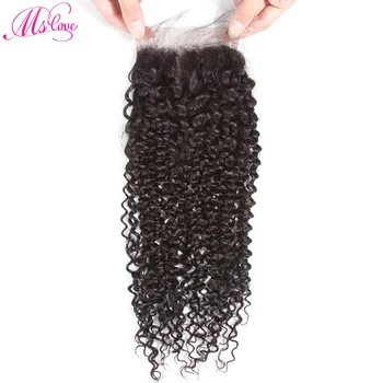 

Kinky Curly Lace Closure 4x4 Lace Closure Brazilian Human Hair Natural Color True To Length Ms Love