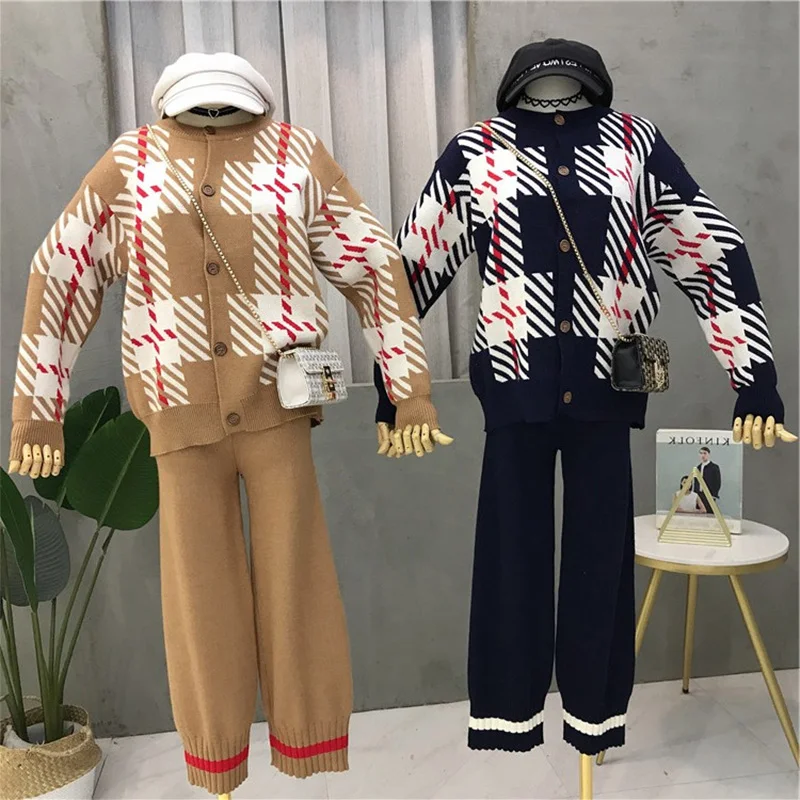 Autumn knit jacket suit New Women Knitting Cardigans+ Pants Female Winter 2pcs Set Sweaters Trousers Sets for Elegant Woman