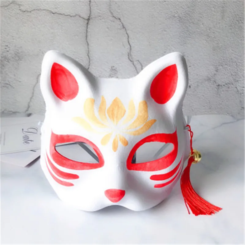 2 шт Вечерние Маски рисованная маска Аниме COS Cat Fox маска с колокольчик-кисточка
