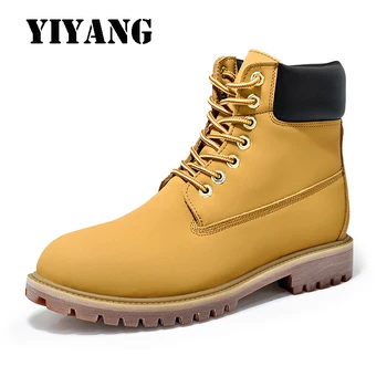 

2019 Winter Snow Boots Flat Men Leather Boots Shoes Male Ankle Boots Comfortable Motorcycle Men Work Boots Lover Shoes Yellow