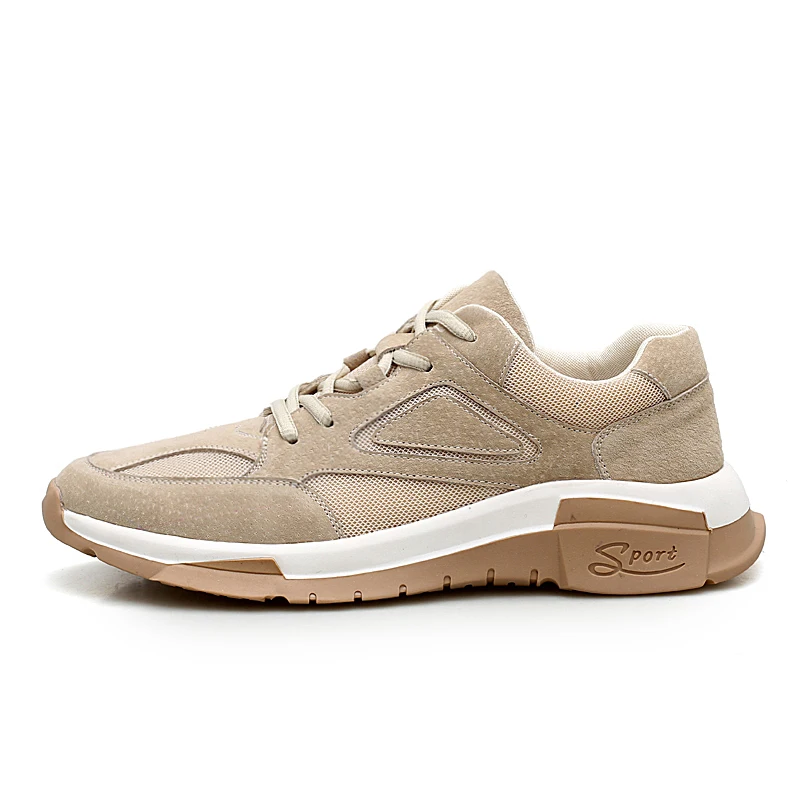 Beige Мужские кроссовки из натуральной кожи; Мужская Летняя обувь; Брендовая обувь на нескользящей толстой подошве; модная повседневная обувь; мужские дизайнерские кроссовки - Цвет: Beige