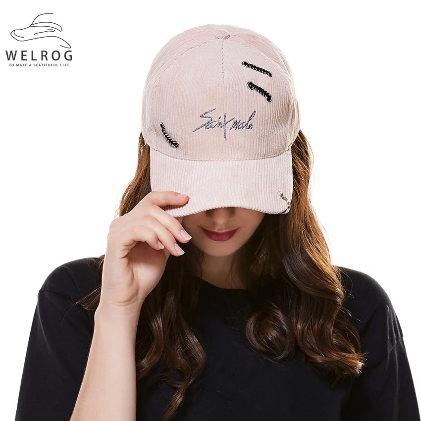 Вельветовая бейсбольная кепка с вышитыми буквами WELROG, тканая Кепка с кольцом и круглым козырьком, Регулируемая Кепка для женщин и мужчин, крутая Кепка в стиле хип-хоп