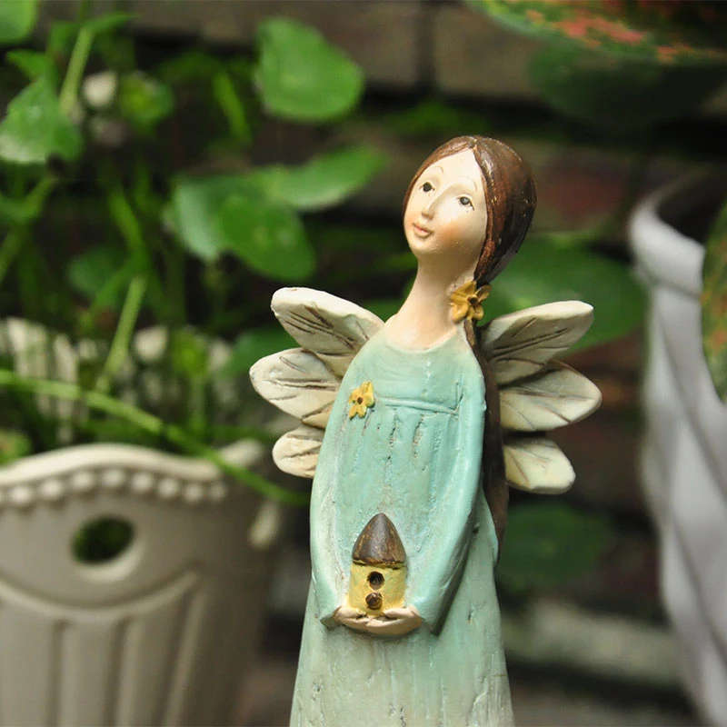 Angel Statue Rustic Hand-painted Imitation Wood Fairy Resin Crafts Garden Terrace Decoration Ornament Gift | Дом и сад