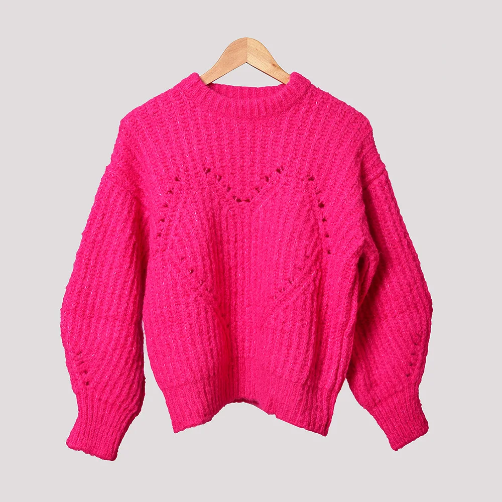 Женский вязаный свитер в форме сердца, с выемкой, Одноцветный, с круглым вырезом, с длинным рукавом, осенний, зимний, Повседневный, трикотажный пуловер, топы