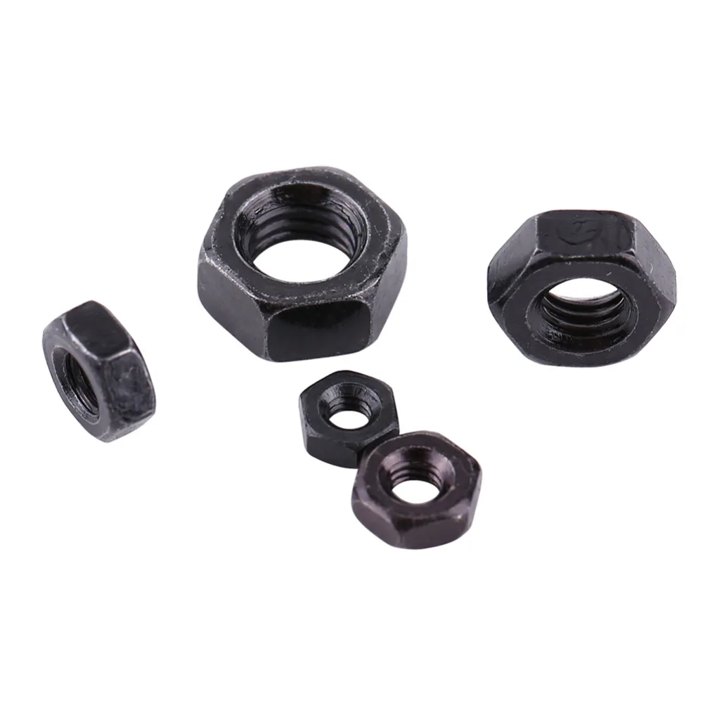 100pcs/pack Hex Nuts Black Zinc Plated Carbon Steel Nut Metric Thread Hex Nuts M2-M5