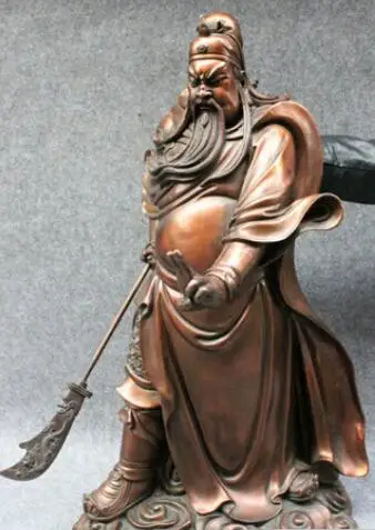 2" Китайский чистый Бронзовый воин лоялизм GuanGong GuanYu Бог держать меч статуя
