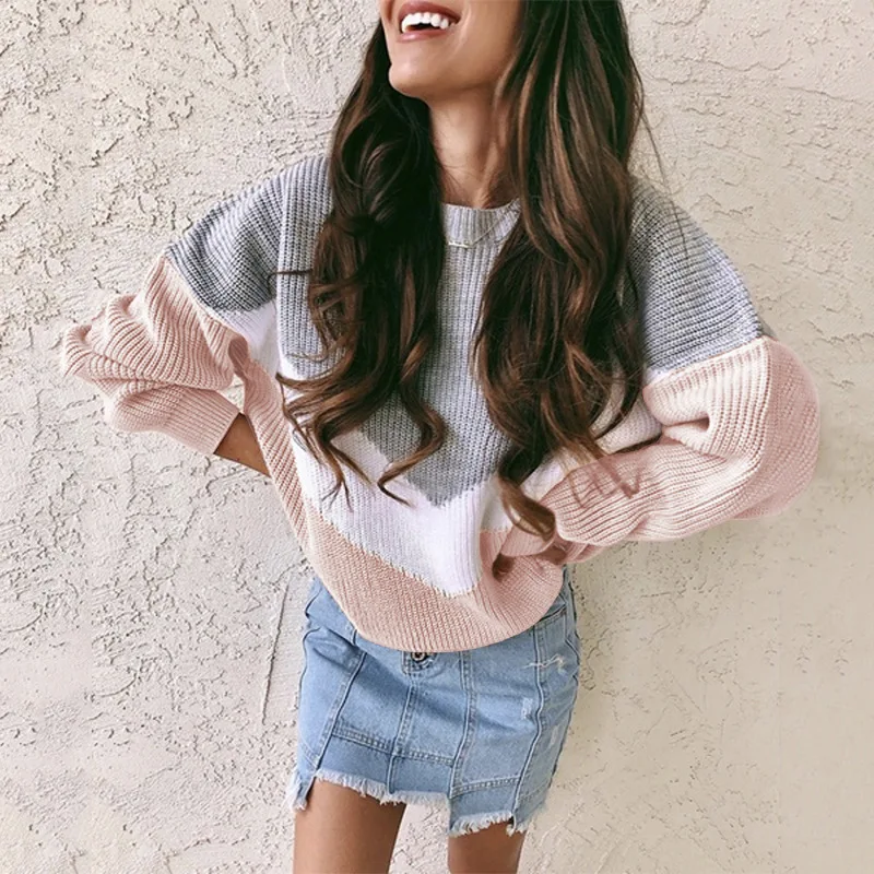 

Winter Long Sleeve Bat Knitted Sweater Women Sueter Mujer Invierno 2019 Striped Autumn Sweaters Pullover Women Knit Tops