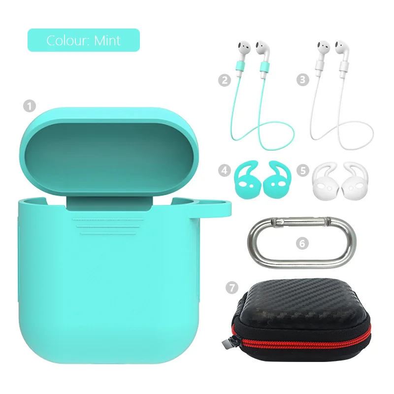 Мягкий силиконовый чехол 7 шт. Набор для Apple гарнитура для Airpods чехол s для Apple Airpods противоударный чехол для Air Pods защитный чехол - Цвет: 7in1-Mint